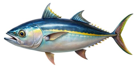 Fototapeta premium Macro Tuna Fish Isolated White Background AI Photo