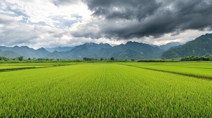 Fototapeta premium Wide angle nature photography rice fields and mountains