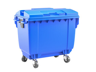 large blue plastic wheeled garbage container
