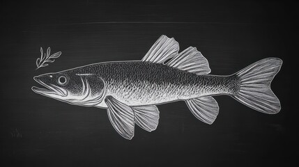 Obraz premium Chalkboard Pike Fish Illustration, Menu Design