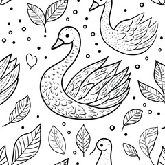 Naklejka premium Swan Pattern Design Simple Coloring Book Page for Kids