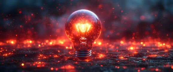 Fiery Embers Illuminate Glowing Lightbulb: Symbol of Intense Energy and Innovation