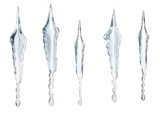 Fototapeta premium 6 icicles in different shapes, isolated on a white background, 3D rendering, high-resolution photography. 