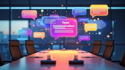 Abstract Team Communication Vibrant Hologram Illustrating Effective Collaboration and Innovation