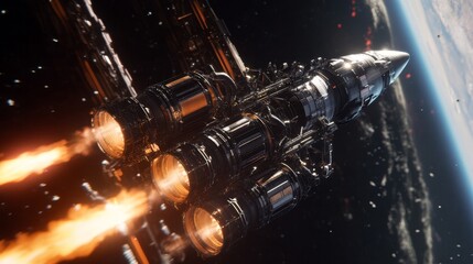 High-Tech Rocket Launching into Space with Powerful Engines