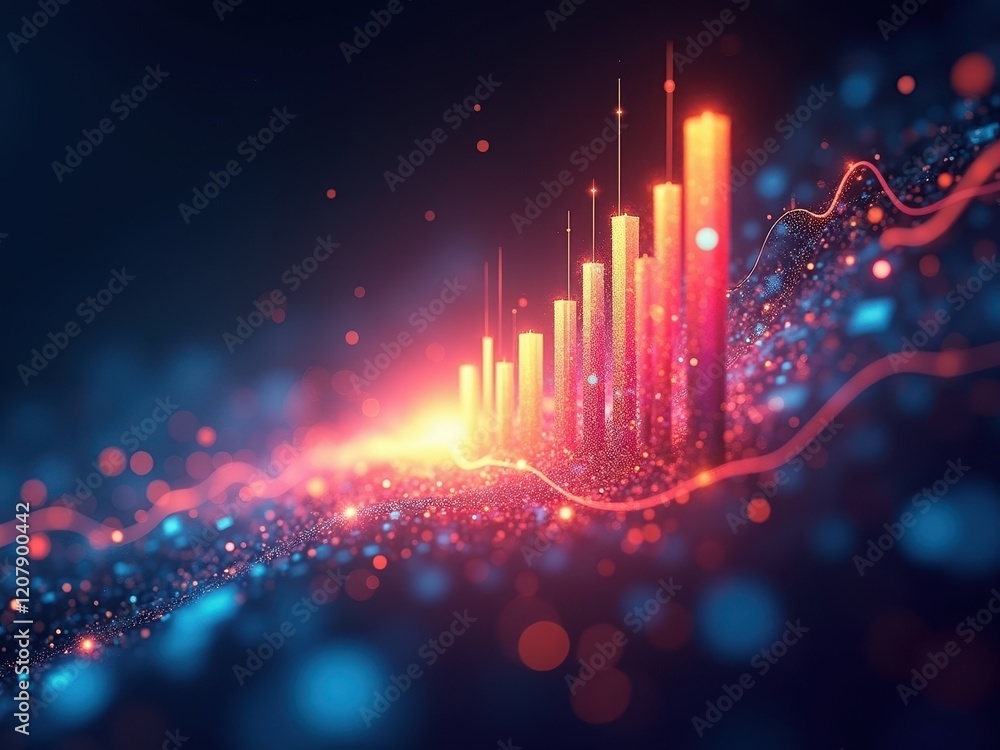 Poster colorful digital graph showcasing data trends with vibrant lights and abstract shapes in a futuristi