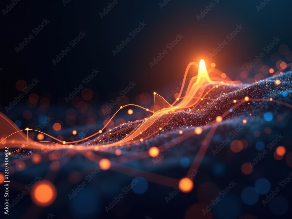 Poster vibrant abstract design showcasing flowing lines and glowing dots against a dark backdrop in a moder