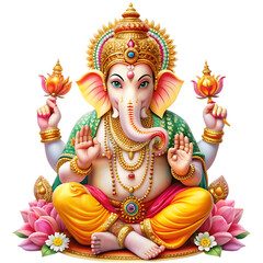 Lord Ganesha Digital Art Colorful God Hindu Deity Illustration Om India Faith Image Symbol