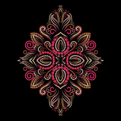 Dark Mosaic Oriental Flower Ornament on Black