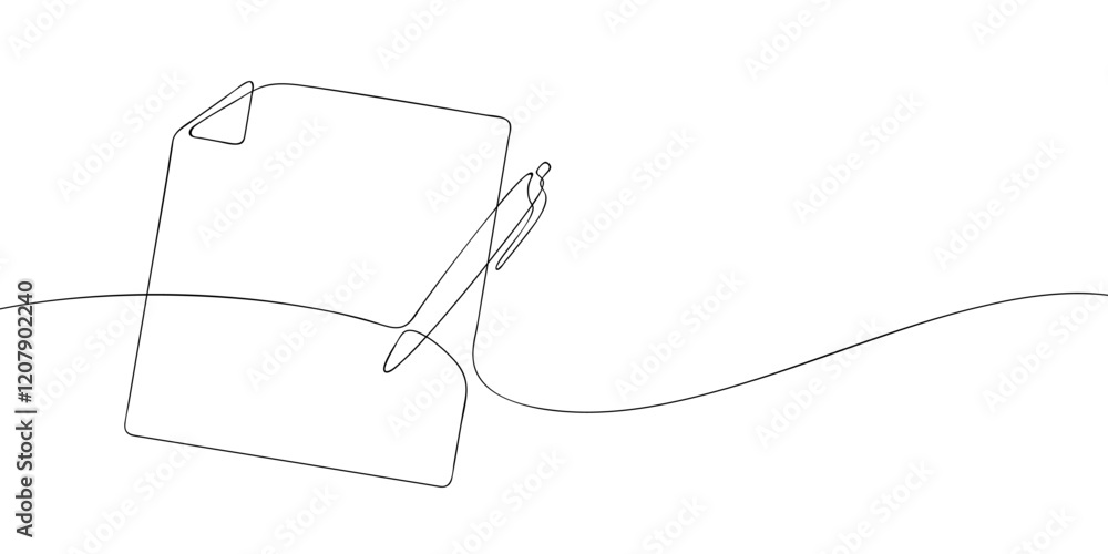 Poster a single line drawing of a file with pen. continuous line pen writing on paper icon. one line icon. 