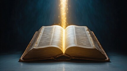 Magical Light Emanating from Open Book on Dark Background
