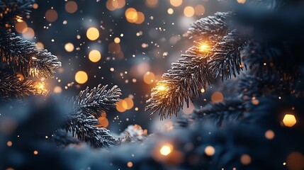 Merry Christmas Greeting Card with Snowflake, Fir Branches, and Bow