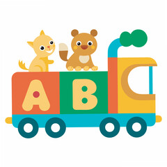 Alphabet train with animals Cartoon animal illustration in van education abc letter 