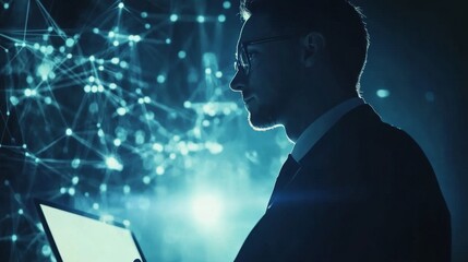 Business Leader Analyzing Digital Transformation in Modern Setting