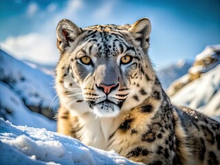 Fototapeta premium Majestic Snow Leopard Close-Up, Aerial View, Wildlife Photography