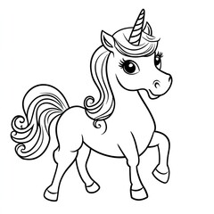 Whimsical Unicorn Coloring Book Page Simple Illustrations for Kids