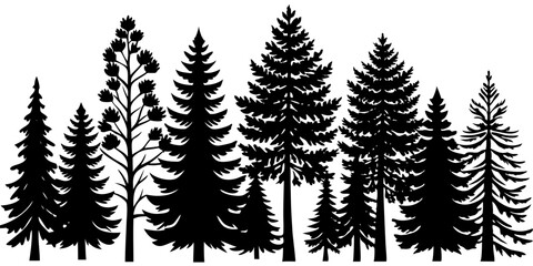 Fototapeta premium Coniferous Tree Silhouette Forest Illustration