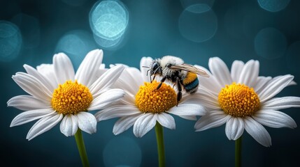 Obraz premium Bee On Flower With Soft Focus Background In Nature Environment