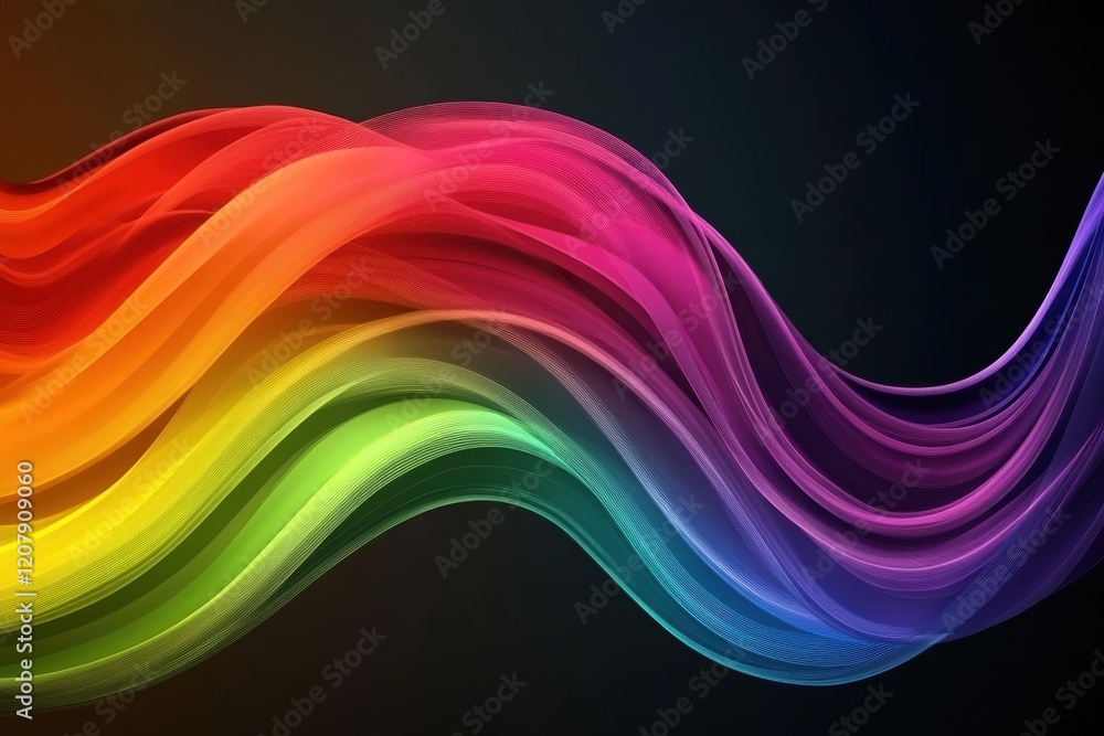 Poster colorful abstract waves flowing together, creating a visually stunning gradient effect on a dark bac