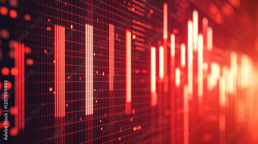 Aufkleber a vibrant digital visualization featuring vertical bars on a red background, representing fluctuatin