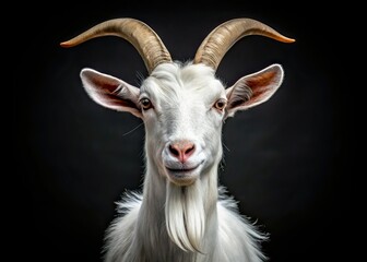 Majestic White Goat with Large Horns - Documentary Style