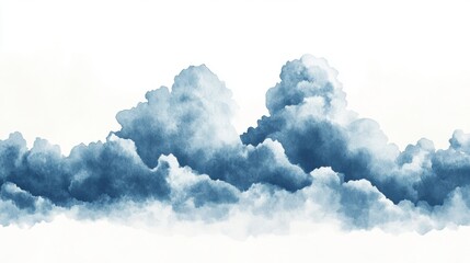 Blue Watercolor Clouds with Soft Edges on White Background