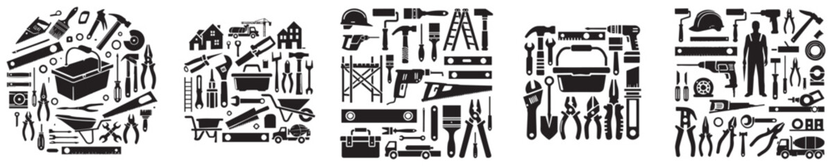 collection of silhouette craftsman construction tools
