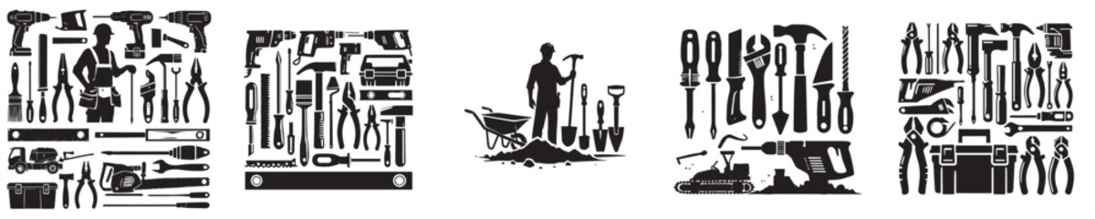 collection of silhouette craftsman construction tools