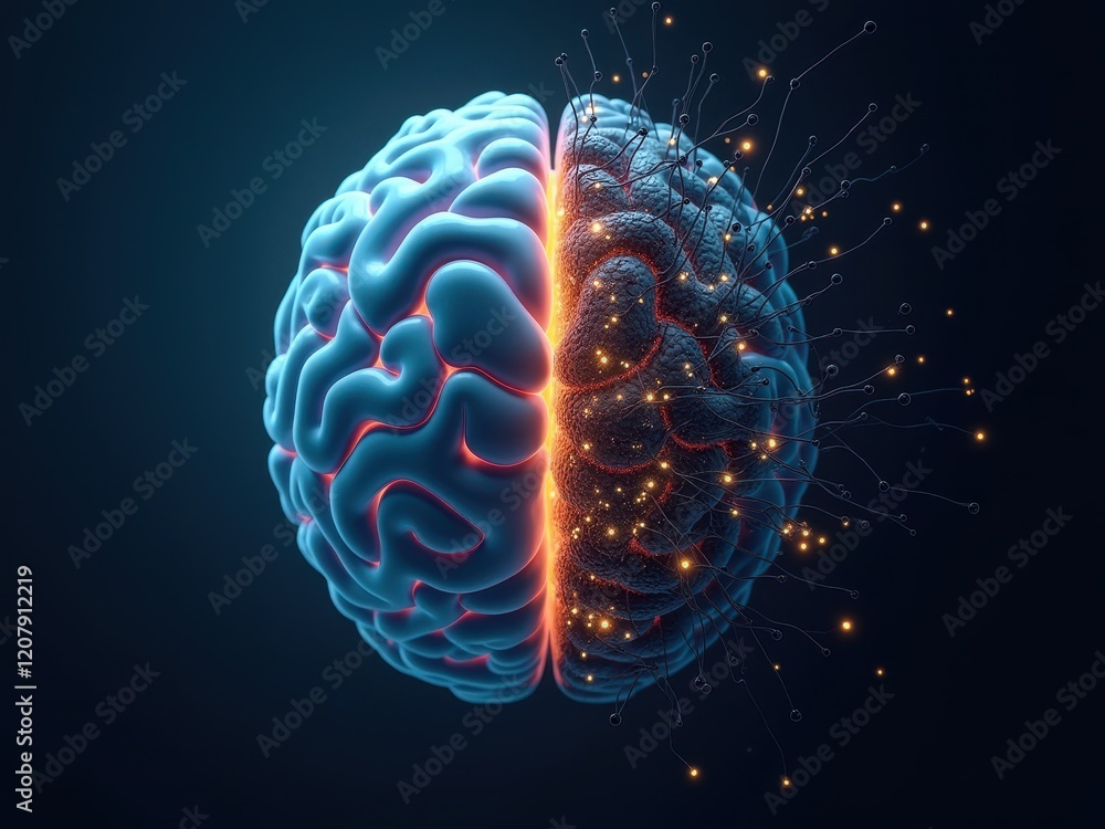 Poster exploring the creative and analytical sides of the human brain through a visualization of interconne