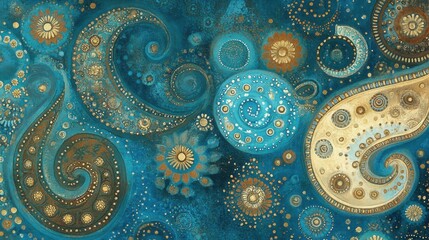 Colorful Abstract Swirl Pattern with Blue and Gold Elements