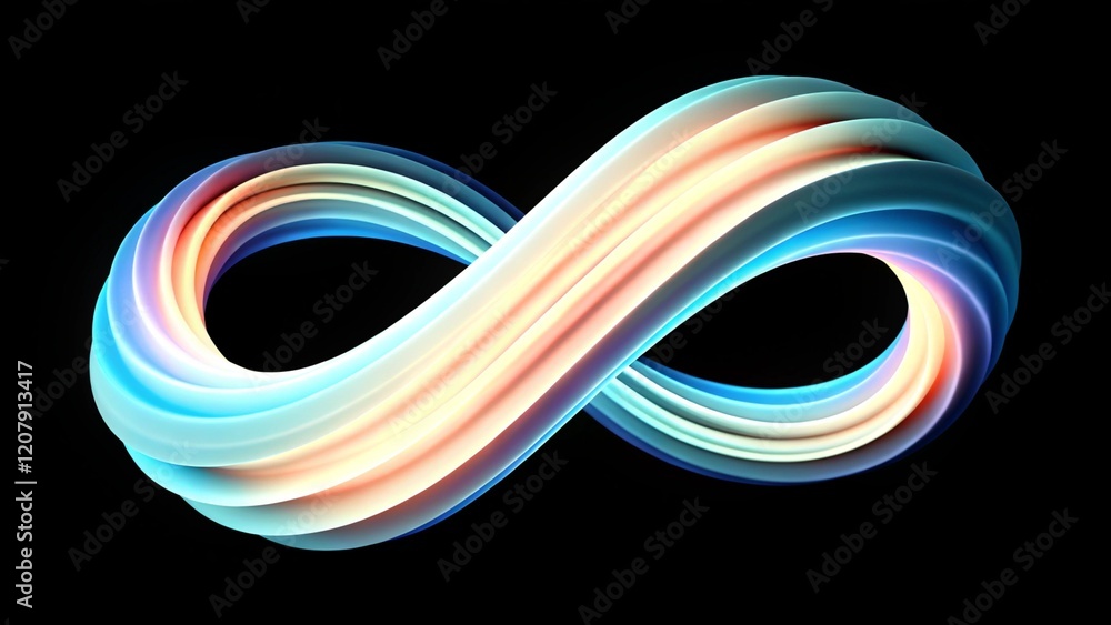 Aufkleber 3d rendering of colorful abstract twisted wavy shape in motion. geometric digital art, dynamic swirl