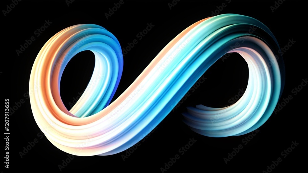 Aufkleber 3d rendering of colorful abstract twisted wavy shape in motion. geometric digital art, dynamic swirl