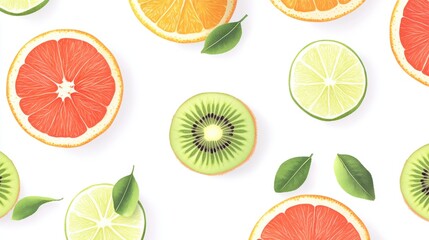 Obraz premium Fresh and Colorful Citrus Fruits and Kiwi on White Background