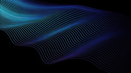 Naklejka premium 3d wave lines pattern smooth curve flowing dynamic blue green gradient light isolated on black background for concept technology, digital, communication, science, music, abstract motion background