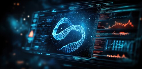 Exploring genetic data visualization digital laboratory scientific graphics high-tech environment close-up perspective