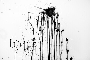 Black paint splatter over white wall surface