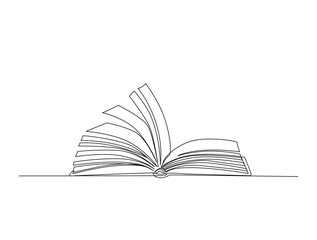 Continuous one line drawing of opened book design. Book for idea, school, knowledge and literacy concept illustration. Editable stroke.
