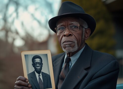 Elderly Man Holds Cherished Family Photo