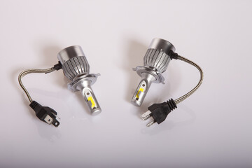 LED car lamp isolated white background. Led car lights on a white background with clipping path. Light bulbs for car lamps.