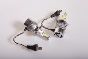 LED car lamp isolated white background. Led car lights on a white background with clipping path. Light bulbs for car lamps.