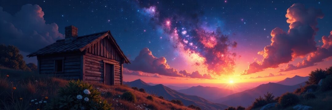 Viejo roble con ramas retorcidas bajo el cielo estrellado, sombra, estrellas, viejo roble