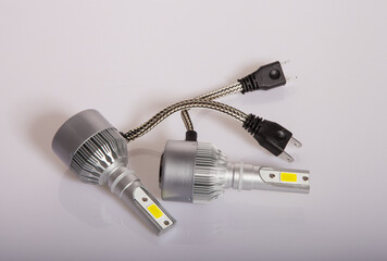 LED car lamp isolated white background. Led car lights on a white background with clipping path. Light bulbs for car lamps.