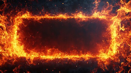 Illuminating Fire Frame Against Dark Background Creating Dramatic Contrast and Evocative Atmosphere