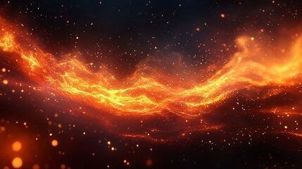 Naklejka premium Vibrant Orange Flames Erupting into the Night Sky Creating an Intense and Captivating Fire Scene