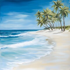 Tranquil Beach Scene with Soft White Sand and Clear Blue Water