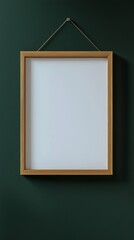 Wooden frame mockup on dark green wall