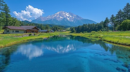 Serene Mountain Lake Reflection in Japan
