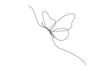 Continuous one line drawing of beautiful flying butterfly. flying Butterfly single outline vector illustration. Editable stroke.
