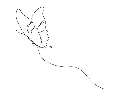 Continuous one line drawing of beautiful flying butterfly. flying Butterfly single outline vector illustration. Editable stroke.