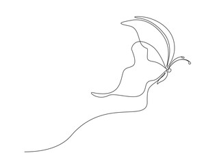 Obraz premium Continuous one line drawing of beautiful flying butterfly. flying Butterfly single outline vector illustration. Editable stroke.